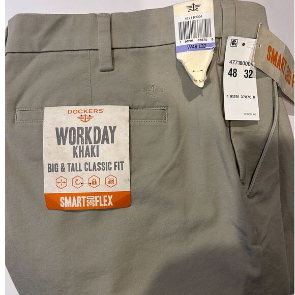 Levi's Dockers Workday Khaki Big & Tall Classic Fit Flex Waist 48 x 32‎ NEW Tags - Picture 1 of 7